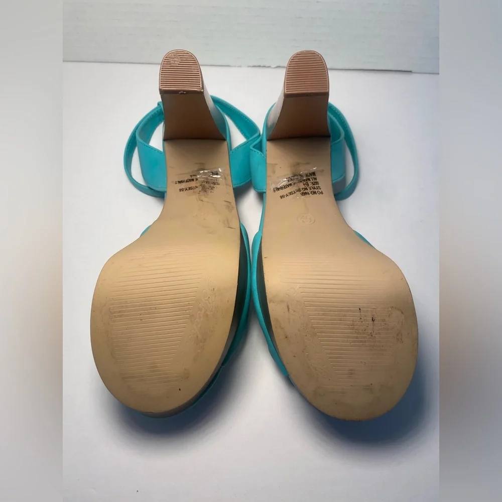 Breckelles peep toe chunky platform sandals heels aqua blue 6.5 - Picture 7 of 9